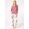 Vipmarketim Anıl Uzun Kol V Yaka Bamboo Çiçek Desenli Kışlık Örme Normal Bel Transparan Tül Detaylı Pijama Takımı (kod:9853)