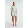 Vipmarketim Anıl Ev Giyimi Kısa Kol V Yaka Kadın Viskon Tropikal Yazlık Örme Normal Bel Mi̇ni̇ Pijama Takımı (kod:9876)