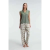 Vipmarketim Anıl Kısa Kol V Yaka Kadın Viskon Çiçek Desenli Yazlık Örme Dantel Detaylı Pijama Takımı (kod:9939)