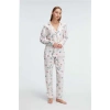 VipMarketim Anıl Ev Giyimi Kol V Yaka Kadın Viskon Çiçek Desenli Yazlık Dokuma Normal Bel Pijama Takımı (Kod:11310)