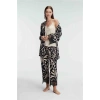 VipMarketim Anıl İp Askılı V Yaka Kadın Viskon Tropikal Yazlık Örme Dantel Detaylı Pijama Takımı Sabahlık (Kod:5823)
