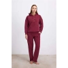 VipMarketim Anıl Kadın Bordo Kapüşonlu Sweatshirt Ve Pantolon Takımı ( ) (Kod:11604)