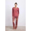 Vipmarketim Anıl Kadın Çiçek Desenli Uzun Kollu Viskon Kumaştan T-shirt Ve Pantolon Pijama Takımı ( ) (kod:11628)