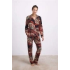 Vipmarketim Anıl Kadın Desenli Uzun Kollu Gömlek Ve Pantolon Pijama Takımı ( ) (kod:11545)