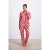 VipMarketim Anıl Kadın Desenli Uzun Kollu Gömlek Yaka Pijama Takımı Nefes Alabilir Yumuşak Kumaş (Jersey) (Kod:11564)