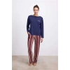 VipMarketim Anıl Kadın Lacivert Uzun Kollu T-Shirt Ve Çizgili Pantolon Takımı ( ) (Kod:11577)