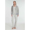 VipMarketim Anıl Kadın Pamuklu Uzun Kol Fermuarlı Swearshirt Sıfır Kol T-Shirt Ve Pantolon Pijama Takım (Kod:11237)