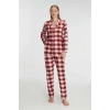 Vipmarketim Anıl Kadın Pamuklu Uzun Kollu Kare Desenli Gömlek Ve Pantolon Takım – Kışlık Pijama Takımı (kod:11238)