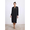 Vipmarketim Anıl Kadın Siyah Uzun Kollu Düğme Detaylı Gecelik ( ) (kod:11541)