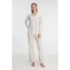 Vipmarketim Anıl Kadın Uzun Kollu Çizgili V Yaka Kışlık Pijama Takımı, Rahat Ve Şık Ev Konforu (kod:11213)