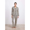 Vipmarketim Anıl Kadın Uzun Kollu Gömlek Yaka Leopar Desenli % Pamuk Pijama Takımı 11550 (kod:100)