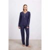 Vipmarketim Anıl Kadın Uzun Kollu Pijama Takımı Şık Düğmeli Yaka Ve Kontrast Biyeli Tasarım ( ) (kod:11613)