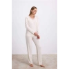 VipMarketim Anıl Kadın Uzun Kollu Pijama Takımı Şık V Yaka Ve Minimal Tasarım ( ) (Kod:11616)