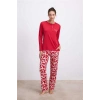 Vipmarketim Anıl Kadın Uzun Kollu T-shirt Ve Desenli Pantolon Pijama Takımı Nefes Alabilen Kumaş (kod:11562)