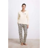 Vipmarketim Anıl Kadın Uzun Kollu T-shirt Ve Pantolon Pijama Takımı – % Pamuk, Leopar Desen Detaylı 11549 (kod:100)