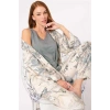 VipMarketim Anıl Kalın Askılı V Yaka Viskon Çiçek Desenli Kışlık Örme Normal Bel Bağlamalı Nakış Detaylı Pijama Takımı Sabahlık (Kod:5805)