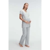 Vipmarketim Anıl Kısa Kol V Yaka Kadın Polyester Elastan Yazlık Örme Dantel Detaylı Hamile Pijama Takımı (kod:11308)