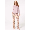 VipMarketim Anıl Uzun Kol Bisiklet Yaka Modal Çiçek Desenli Kışlık Örme Normal Bel Nakış Detaylı Pijama Takımı (Kod:9838)