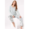 VipMarketim Anıl Uzun Kol V Yaka Viskon Çiçek Desenli Kışlık Örme Normal Bel Dantel Detaylı Pijama Takımı (Kod:9858)