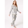 VipMarketim Anıl Uzun Kol V Yaka Viskon Çiçek Desenli Kışlık Örme Normal Bel Düğmeli Pijama Takımı (Kod:9842)