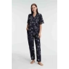 VipMarketim Anıl Yarım Kollu V Yaka Kadın Viskon Çiçek Desenli Yazlık Dokuma Dantel Detaylı Pijama Takımı (Kod:9895)