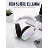 VipMarketim Beyaz Bluetooth 5.0 Mikrofonlu Kablosuz Kulak Üstü Kulaklık RGB Işıklı Type-C Şarjlı