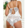 Vipmarketim Beyaz Dantel İşlemeli Arkası Dekolteli Şortlu Saten Gecelik
