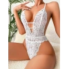 VipMarketim Beyaz Dantel İşlemeli Göğüs Dekolteli Fantezi Body