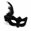 VipMarketim Beyaz İnci Detaylı Siyah Süet Venedik Kadın Maskesi Tüylü Güllü