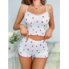 VipMarketim Beyaz Üstüne Çilek Desenli Askılı Şortlu Pijama Takımı
