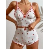 VipMarketim Beyaz Üstüne Çilek Desenli Fitilli Askılı Şortlu Pijama Takımı