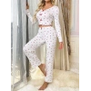 Vipmarketim Beyaz Üstüne Kalp Desenli Kırmızı Kurdelalı Pamuklu Pijama Takımı