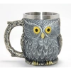 VipMarketim Bilge Baykuş Figürlü 3D Kabartmalı Paslanmaz Çelik Kupa Bardak