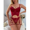 VipMarketim  Bordo Dantel İşlemeli Göğüs Dekolteli Fantezi Jartiyer Takımı