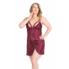 VipMarketim  Büyük Beden Bordo Kısa Jakarlı Gecelik