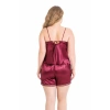 VipMarketim  Büyük Beden Bordo Saten Babydoll Şort Takımı
