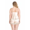 VipMarketim  Büyük Beden Fildişi Saten Babydoll Şort Takımı