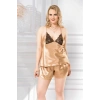 VipMarketim Büyük Beden Gold Saten Babydoll Şort Takımı