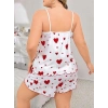 VipMarketim  Büyük Beden Kalp Desen Pamuklu Şortlu Pijama Takımı