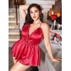 VipMarketim Büyük Beden Kırmızı Arkadan Bağlamalı Tulum Saten Babydoll Gecelik