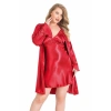 VipMarketim Büyük Beden Kırmızı Kısa İkili Saten Sabahlık Gecelik Takımı