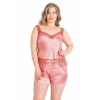 VipMarketim  Büyük Beden Mercan Saten Babydoll Şort Takımı