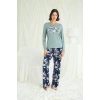 Vipmarketim Çiçek Ve Yaprak Desenli Baskılı Pijama Takımı