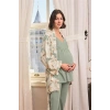 Vipmarketim Çiçek Ve Yaprak Desenli Dantelli Hamile Lohusa 3lü Pijama Takımı