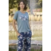 Vipmarketim Çiçek Ve Yaprak Desenli Ve Baskılı Pijama Takımı