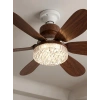 VipMarketim Crystal Aura 52 cm Ultra Sessiz Ahşap Renk LED Tavan Vantilatörü | 3 Kademeli Bakır Motor | Kumandalı Kristal Avize Vantilatör