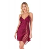 VipMarketim Dantel İşlemeli İnce Askılı Bordo Kısa Saten Gecelik