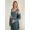 Vipmarketim Dantelli Önü Düğmeli Hamile Lohusa 3lü Viskon Pijama Takımı
