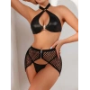 VipMarketim Deri Siyah Fileli Fantezi Sütyen Takımı