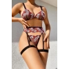 VipMarketim Fantezi Bacak Bantlı Çiçek Desenli Sütyen Külot Takım